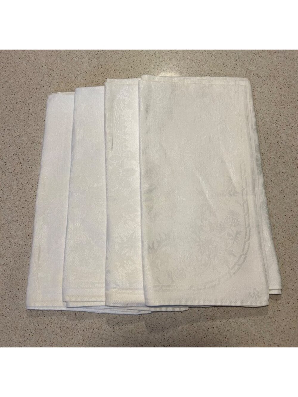 Vintage White Irish Linen Damask Dinner Napkins Rose Shamrock Thistle Set 4 - Picture 1 of 10